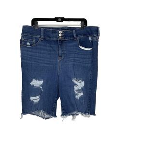 Torrid Jean Shorts Womens 22 Distressed Frayed Raw Hem Bermuda High Rise Denim
